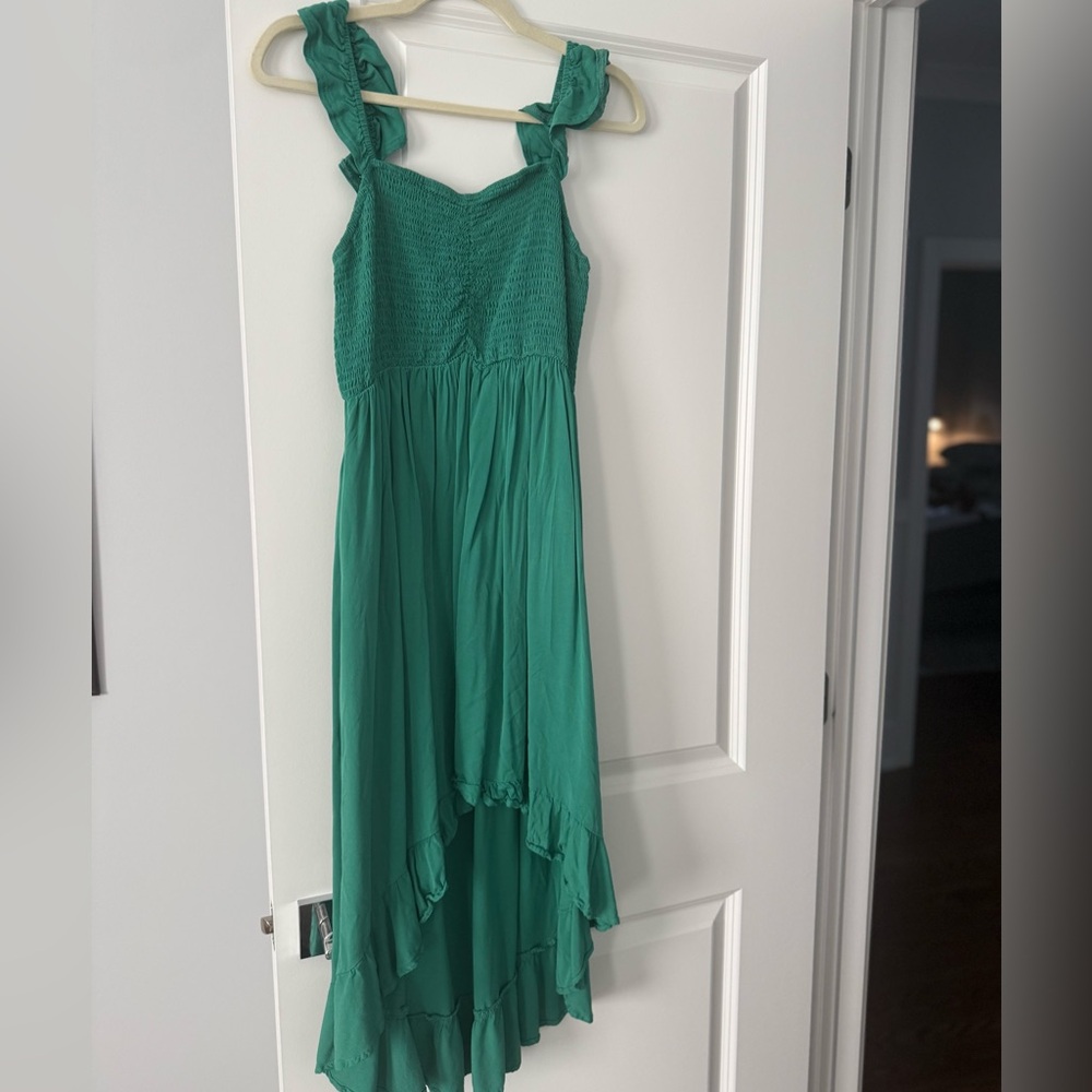 ANRABESS Sleveless ruffle elastic midi dress green medium shirred flowy